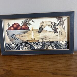 Linda Spivey Folk Art Primitive Country Preening Swan Farmhouse ~6"x11"